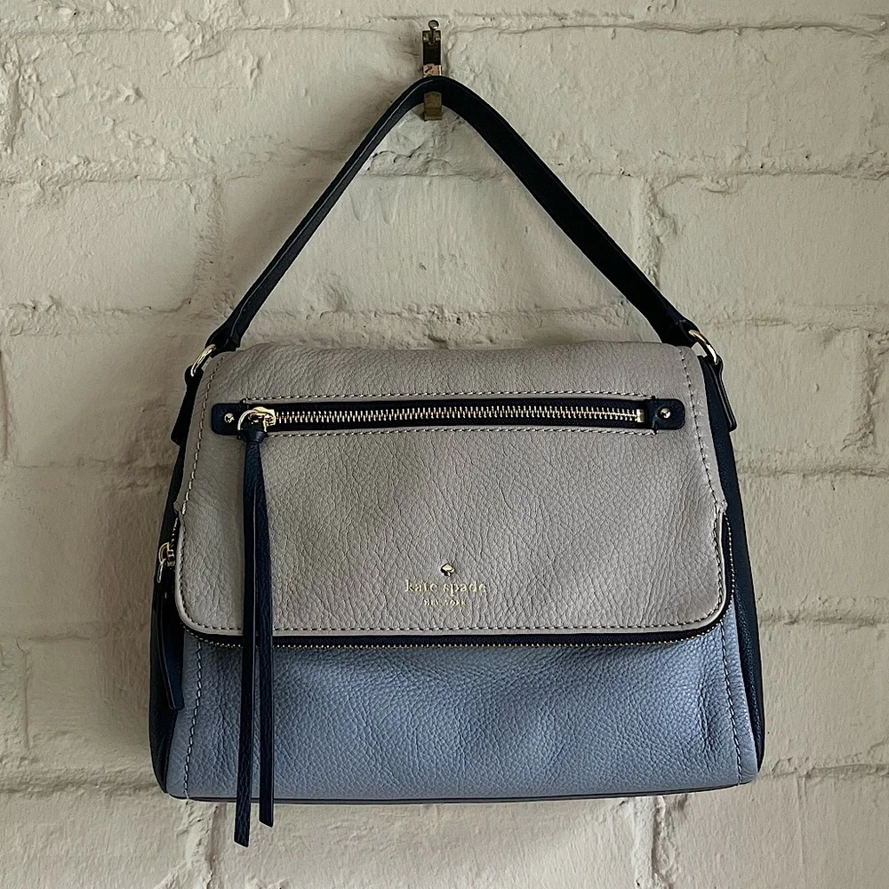 Kate Spade NWOT dark blue, light blue, & light gray boho leather handbag